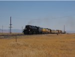 UP 4014 passes SP steam-era ruins at Valmy